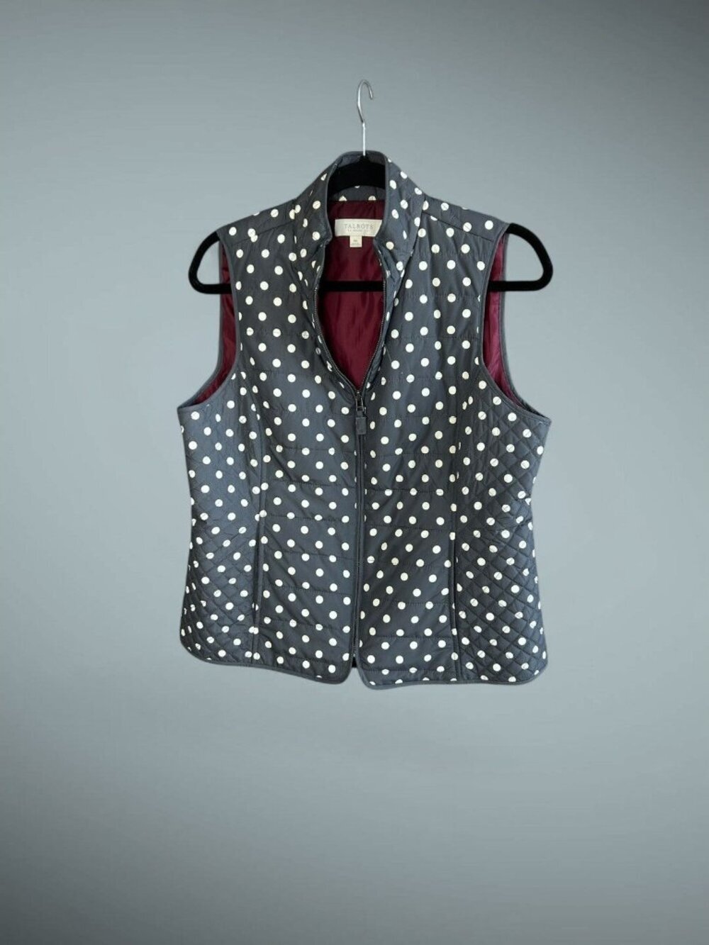 Talbots Women's Puffer Vest Gray Polka Dot Size Medium Petite
